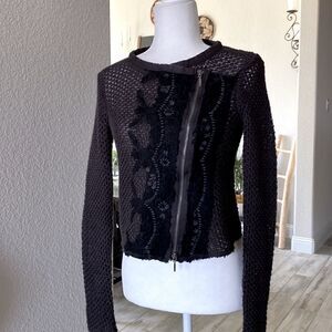 Free People Femme Fatale Moto Knit Shacket Brown Black Zip Zip S Retro